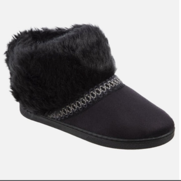 Isotoner Faux Fur Microsuede Wendi Boot Slippers - Black - size - Picture 2 of 3